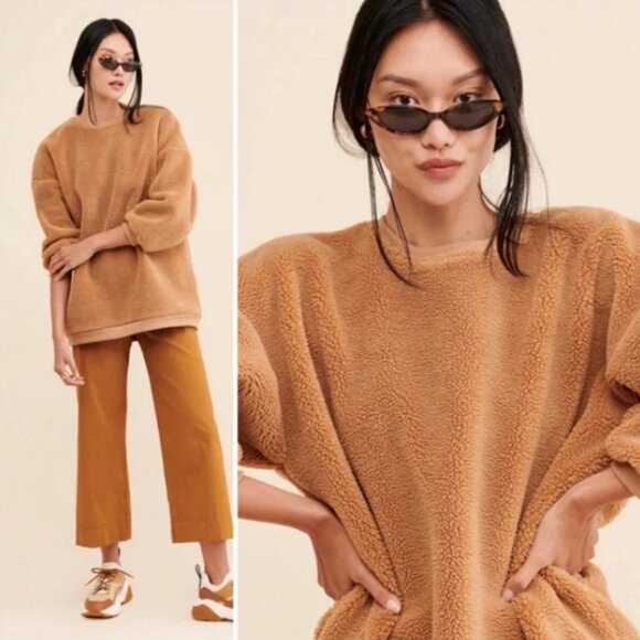 CAPULET Anthro Favorite Teddy Pullover Sweater Fuzzy Sherpa Sweatshirt Top Sz S - Picture 3 of 14